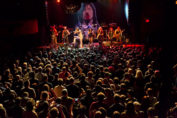 Wide view of a packed audience during an Andrew W.K. concert.