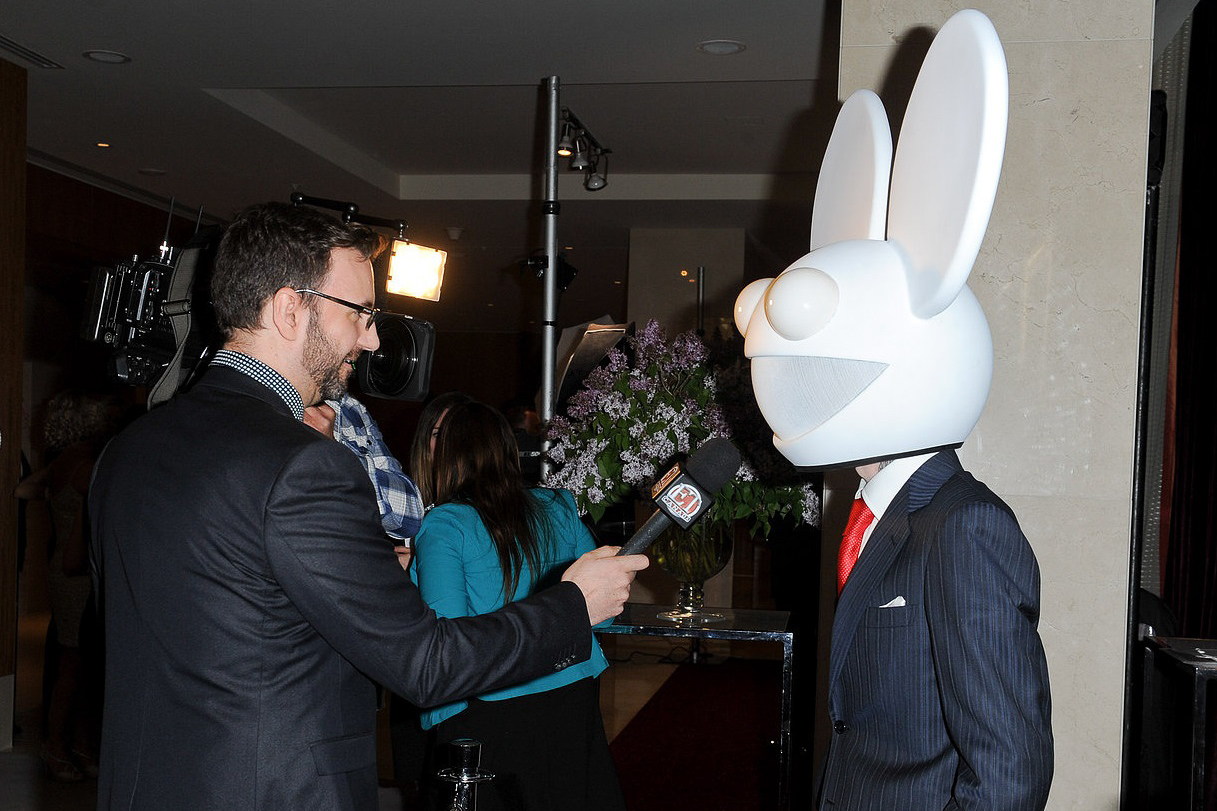 deadmau5 greeting guests at a Toronto media event.