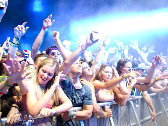 Festivalgoers dancing at the front of the stage during VELD Music Festival in Toronto.